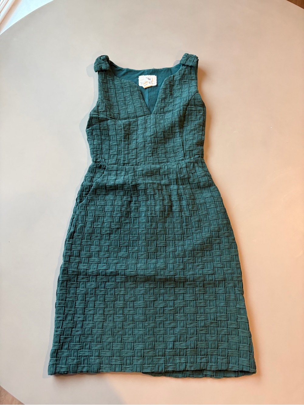 Tabitha Teal Textured V-Neck Midi Sheath Dress